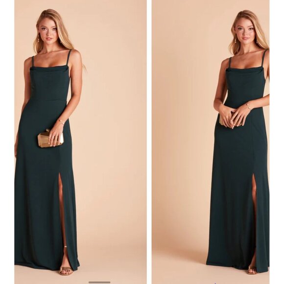 Birdy Grey Ash Dress Crepe Emerald Sz Small Womens Dark Green Side Slit Bridesma - Picture 1 of 13